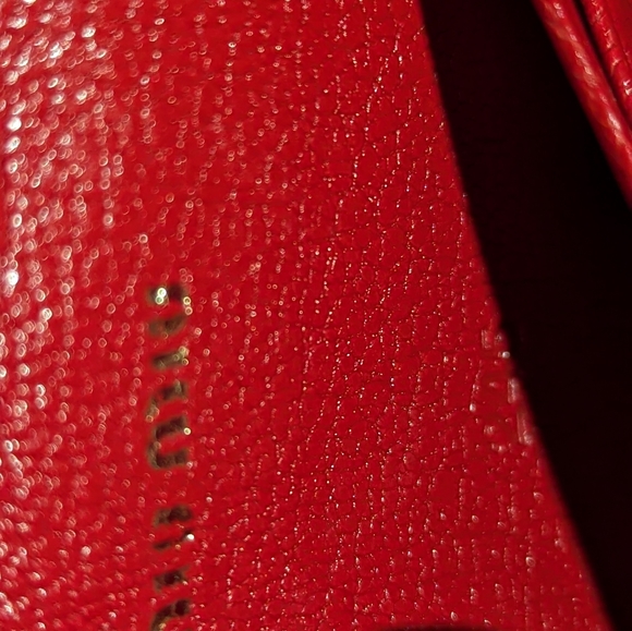 MIU MIU Madras Love Goatskin Wristlet Pouch Orchidea Heart Button Gold Chain VGC - Picture 8 of 10